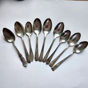 Set of 9 Mixed Vintage Spoons • Unique Designs • Rustic Décor